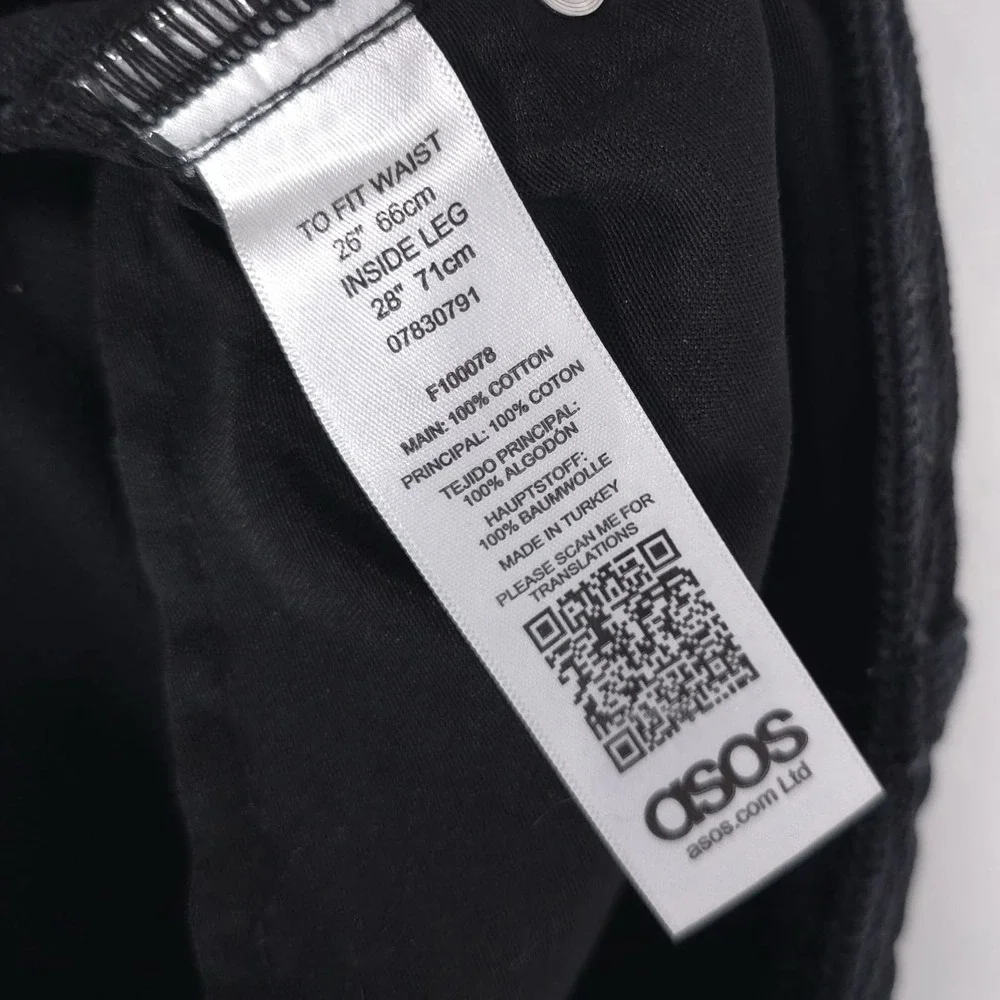 asos Black Corduroy Flare Pants 26/28 Straight Bootcut Jeans Cotton Turkey Crop - Picture 13 of 13